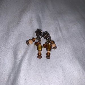 Tigers eye boho vintage flower beaded earrings